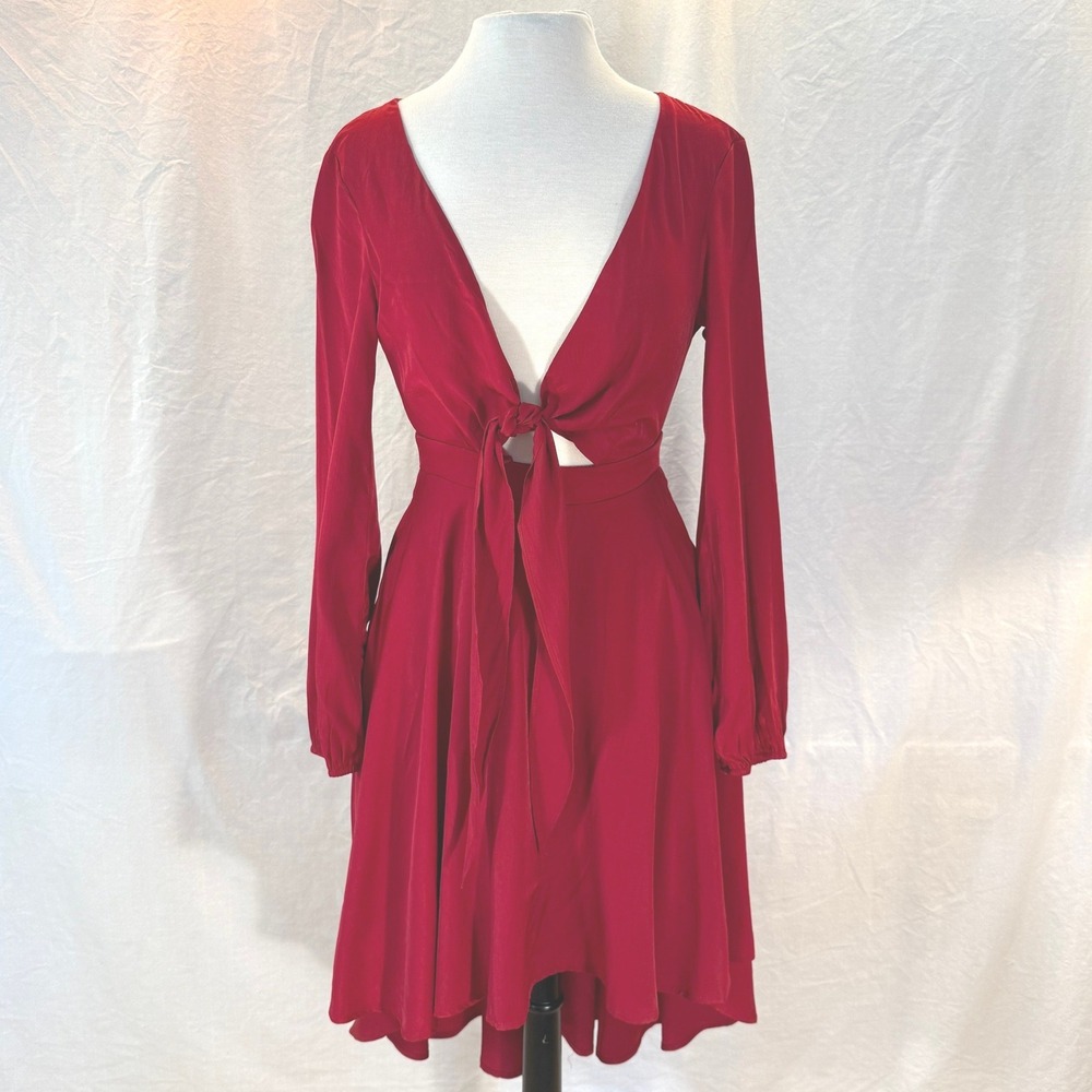 NWT Petal & Pup Magnolia Front Tie High Low Midi Dress Red Sz 2